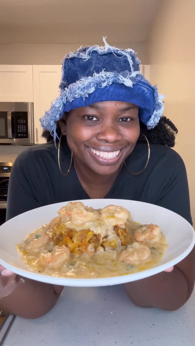 Mofongo with creamy garlic shrimp