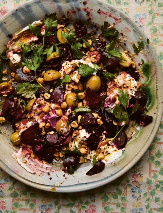 Beetroot with olives, toasted hazelnuts and pul biber oil (Zeytinli, Fındıklı, Pul Biber Soslu Pancar)