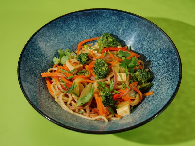 Peanut Tofu Noodle Bowl with Edamame
