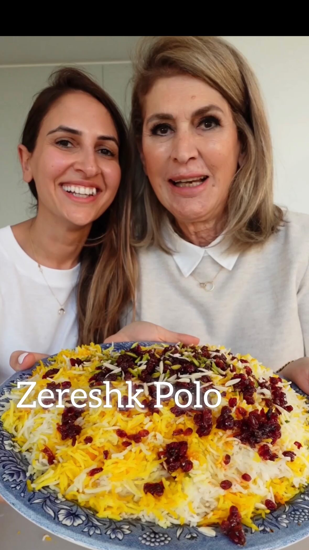 Zereshk Polo (Persian barberry rice) with saffron chicken-style stew (saffron chickpea alternative)