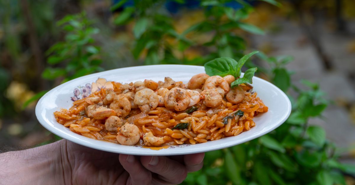 Crispy Halloumi, Cherry Tomato and Spinach Orzo Skillet
