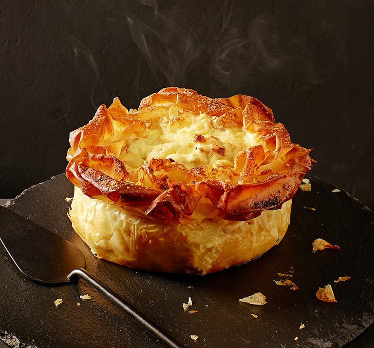 Roasted cauliflower cheese filo pie