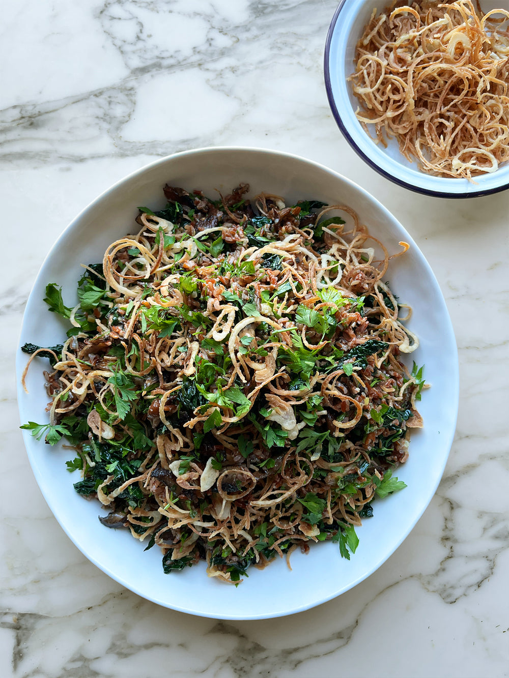 Red rice with mushrooms and cavolo nero