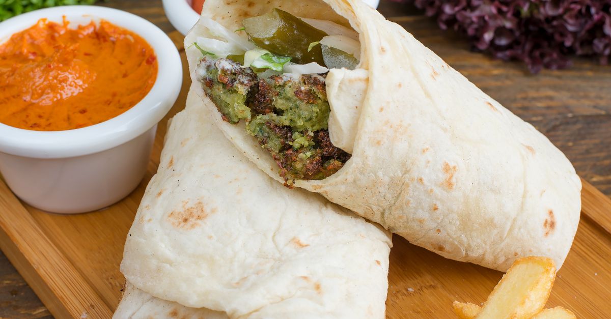 Crispy Baked Falafel Wrap with Tahini Sauce & Roasted Vegetables