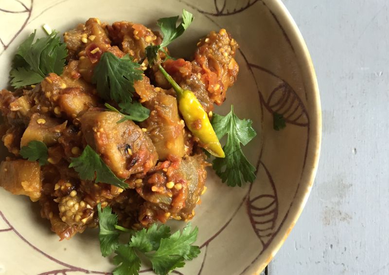 Smoky Eggplant with Spicy Tomato (Baingan Bharta)