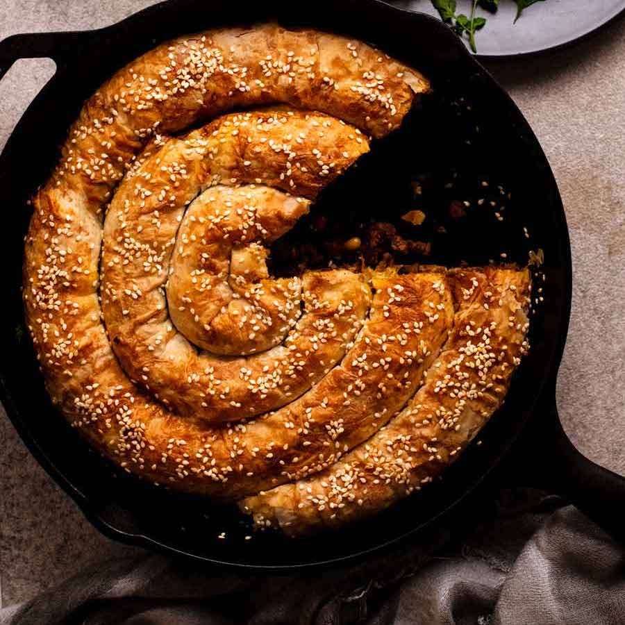 Borek (Turkish-spiced lamb filo spiral)