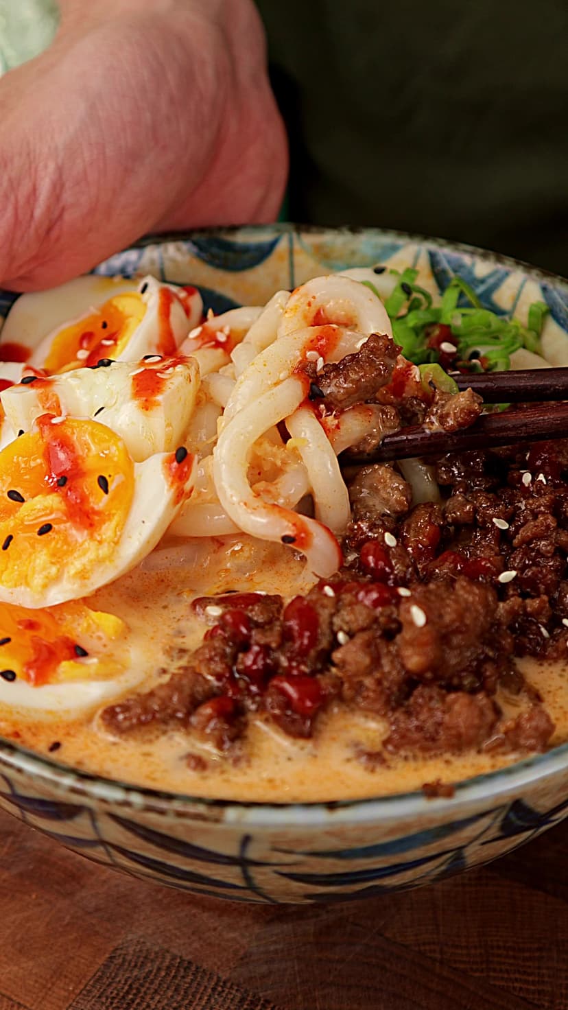 Creamy Miso Curry Ramen with Pork Mince
