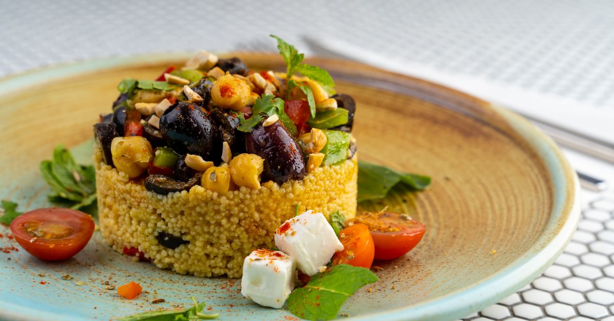 Smoky Paprika Halloumi & Roasted Pepper Couscous with Crispy Chickpeas