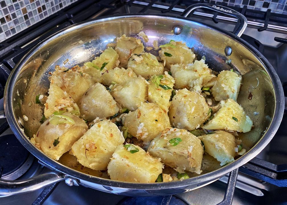 Caribbean Boil and Fry Sweet Potatoes with Saltfish