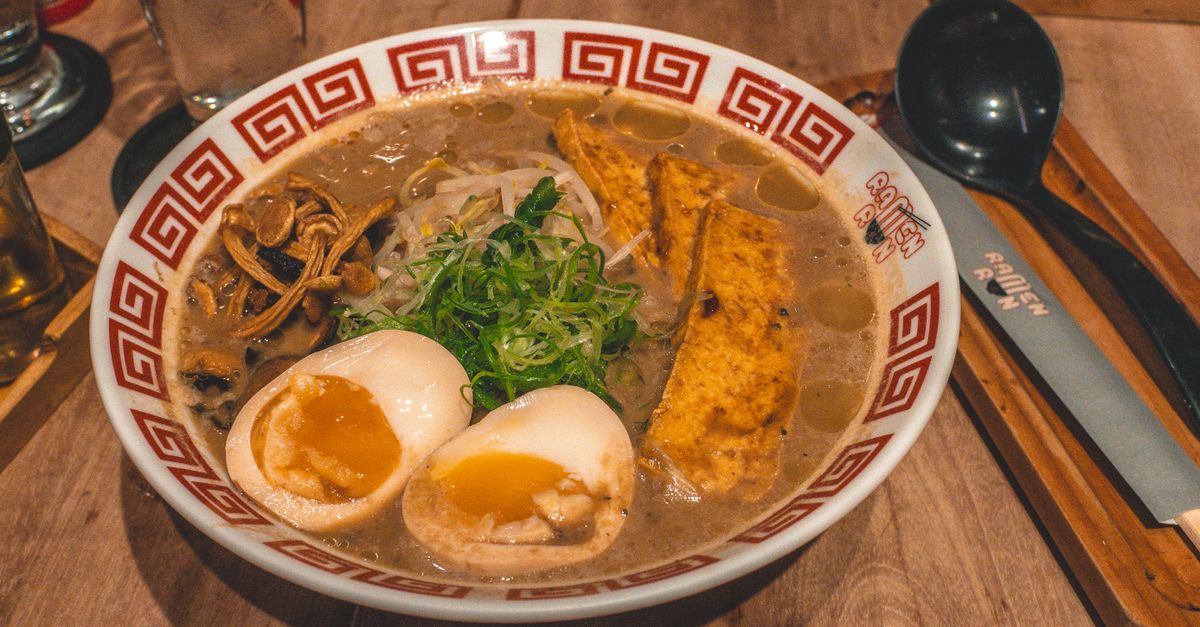 Vegetarian Miso Ramen with Soft-Boiled Eggs and Shiitake