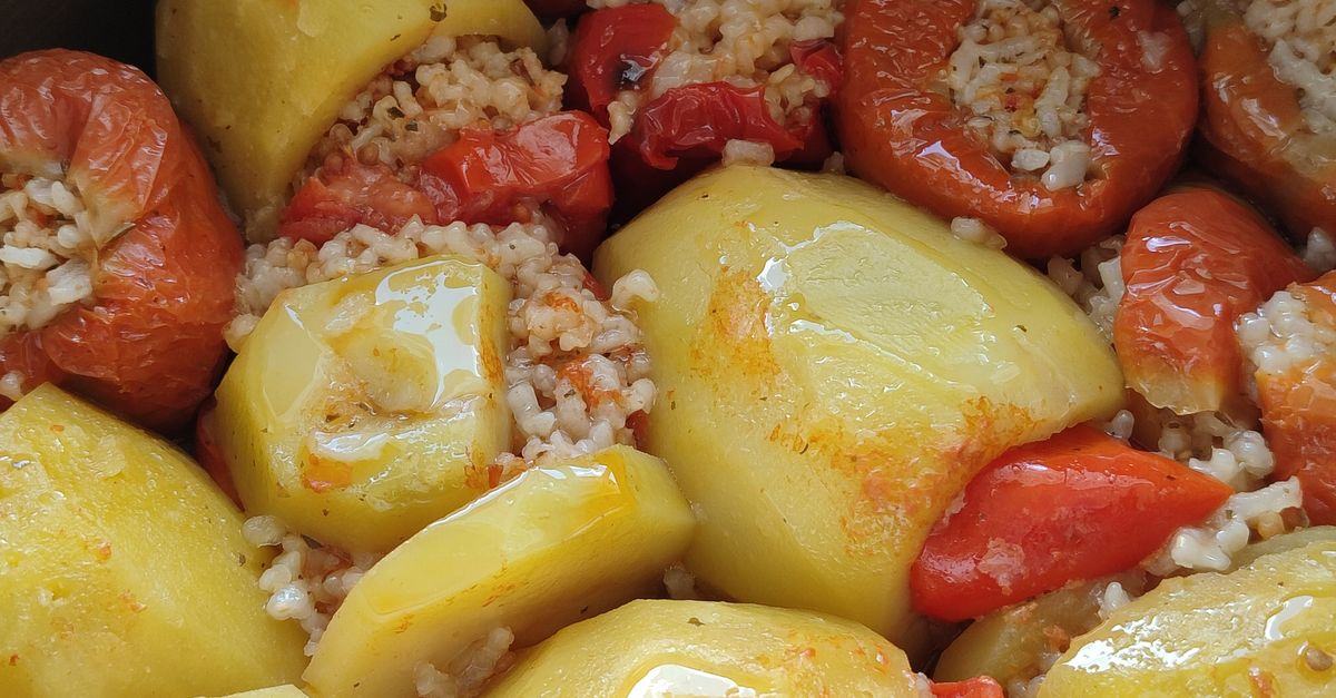 Mediterranean Stuffed Red Peppers with Herbed Bulgur
