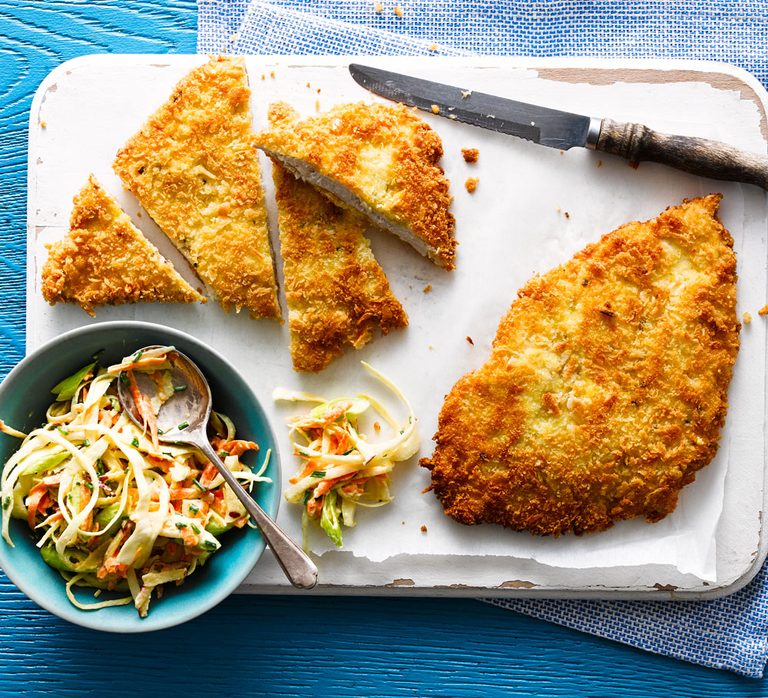 Chicken schnitzel with coleslaw