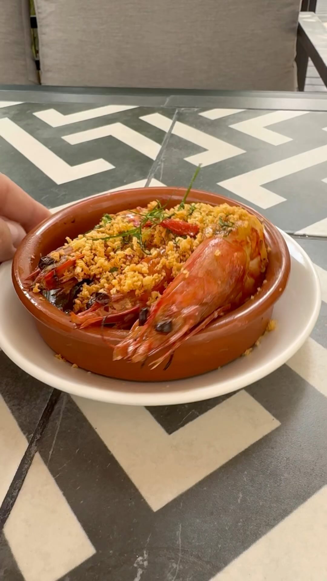 Spanish tapas trio: Gambas al Ajillo, Patatas Bravas & Champiñones en Tinta de Calamar