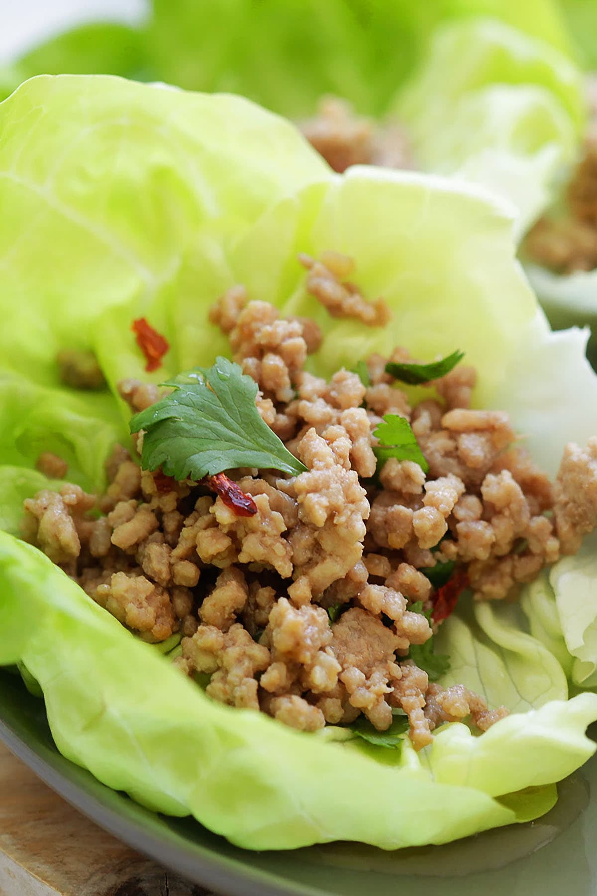 Thai Larb lettuce wraps with garlicky pork and tangy dipping sauce