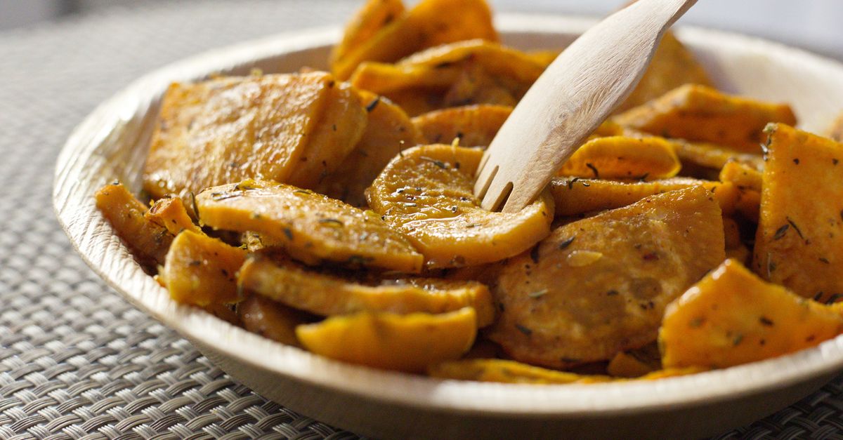 Za'atar Roasted Sweet Potato and Halloumi with Tahini Drizzle