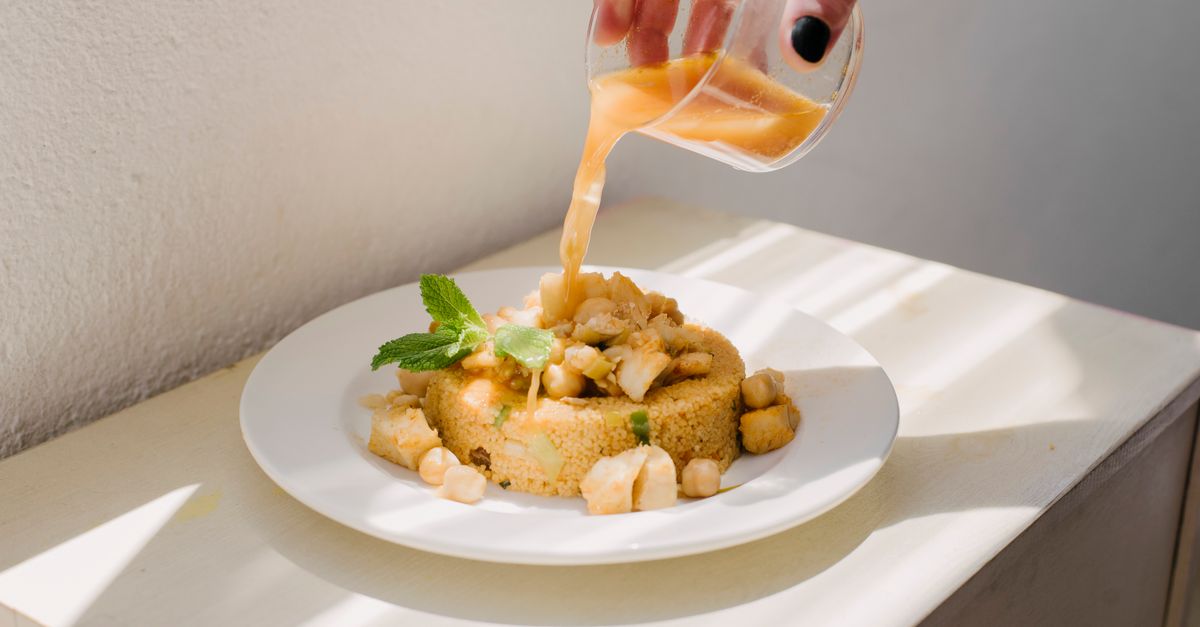 Charred Halloumi with Smoky Aubergine, Chickpeas and Preserved Lemon Couscous