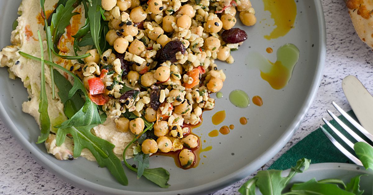 Greek Chickpea Salad with Warm Pita and Tzatziki