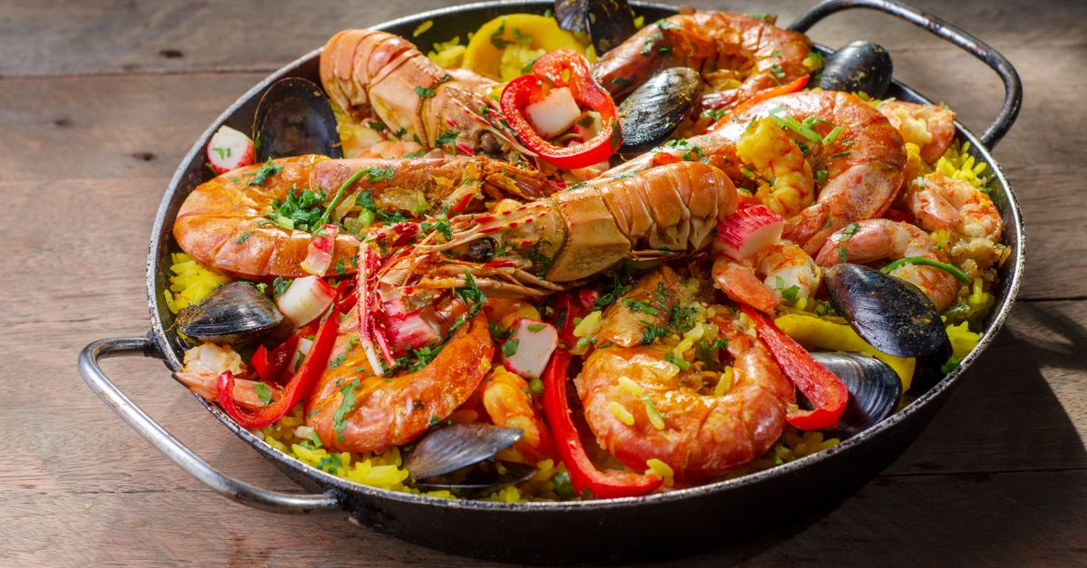 Spanish Seafood Paella with Saffron and Peppers