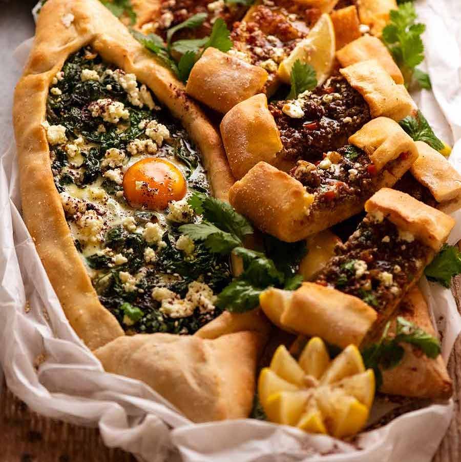 Pide (Turkish flatbread / pizza) with choice of toppings