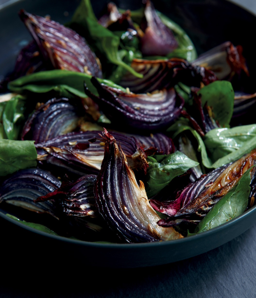 Roast Red Onions with Basil