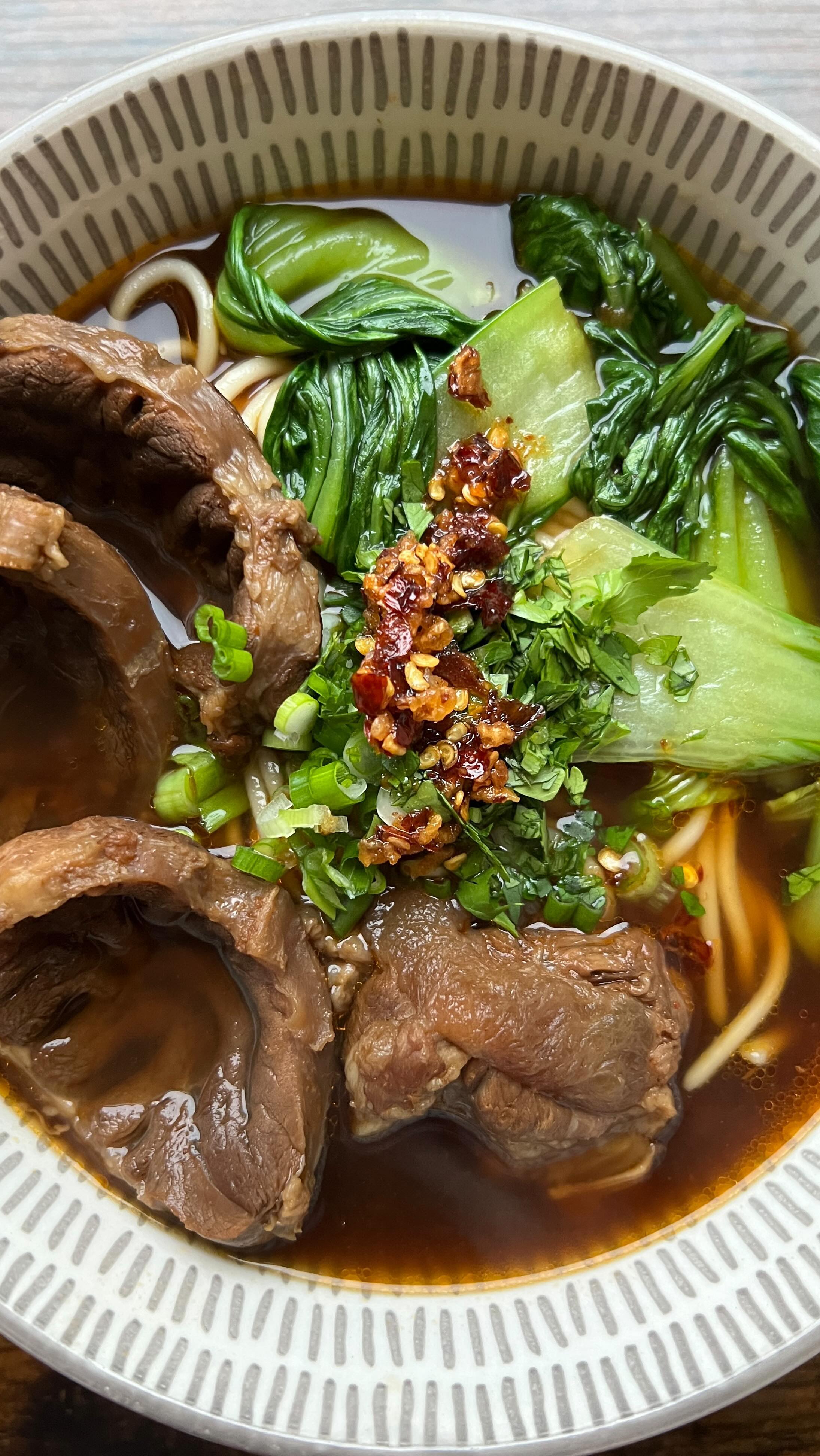 Niu Rou Mian (Taiwanese beef noodle soup) with chili oil