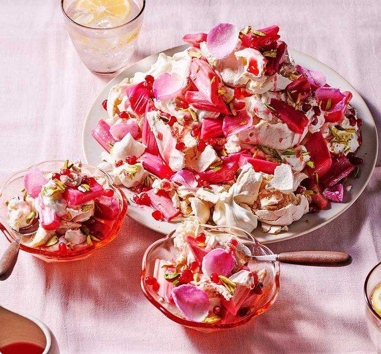 Roasted rhubarb & rose eton mess
