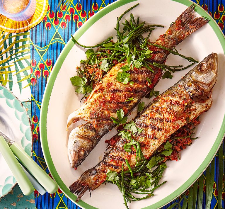 Grilled fish with samphire