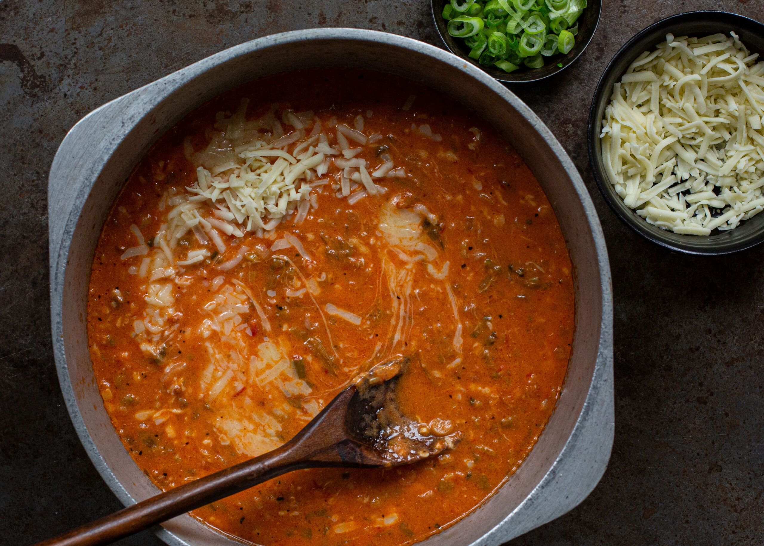 Spring Onion and Tomato Soup with Melty Cheese