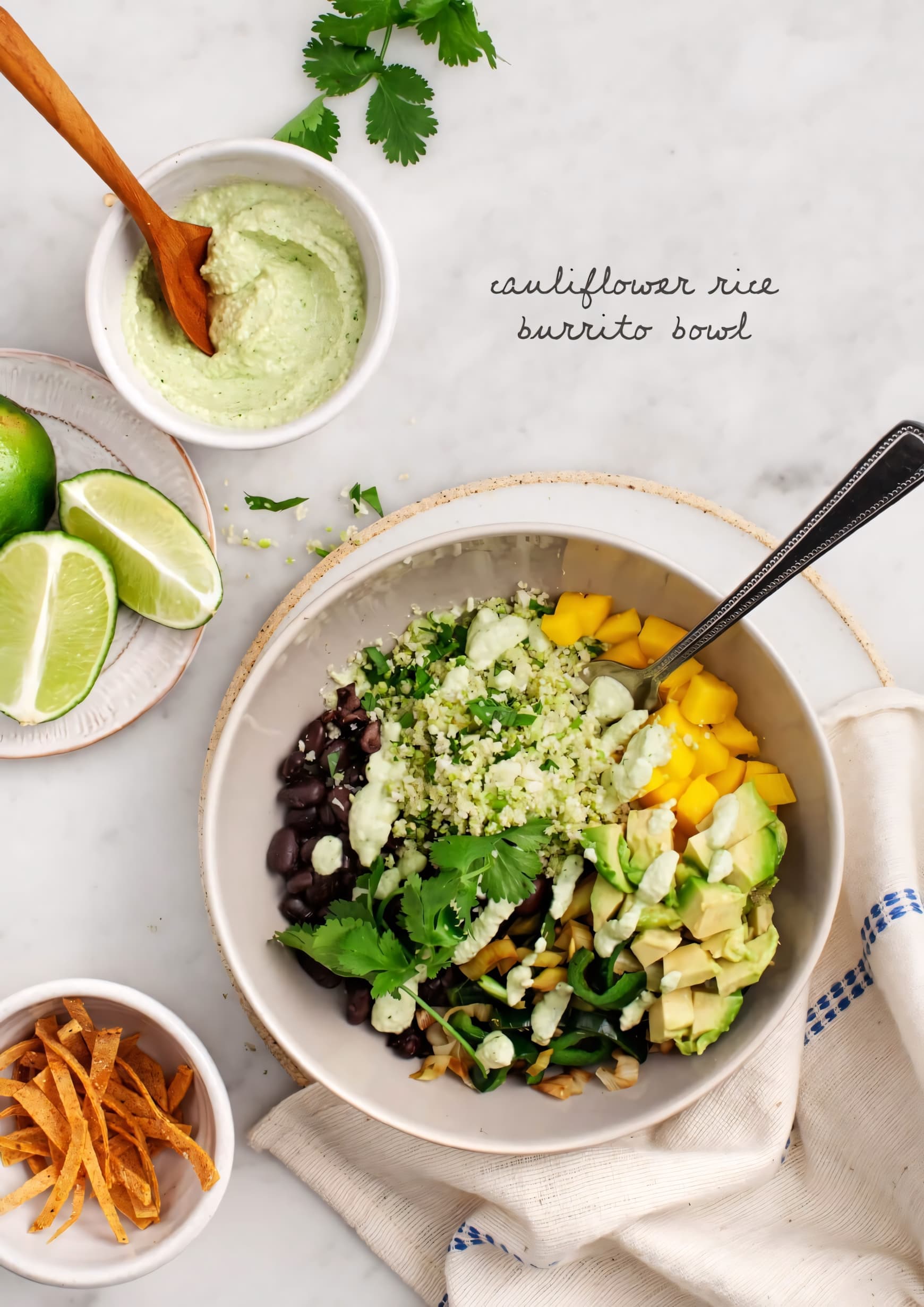 Cauliflower Rice Burrito Bowl with Green Chile Cashew Sauce