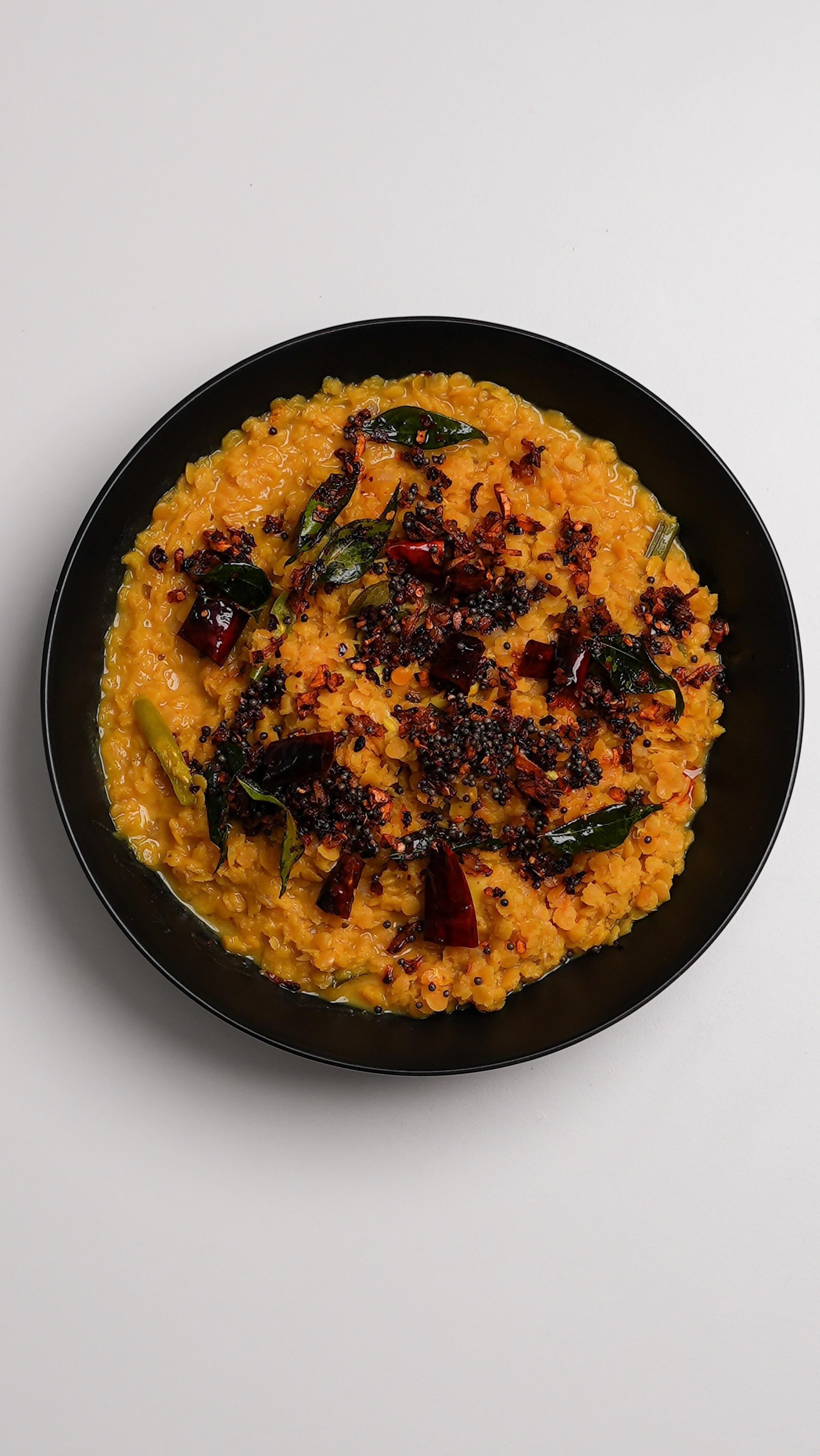 Sri Lankan red lentil dhal curry with coconut milk and temperadu