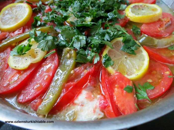 Steamed Sea Bass with Vegetables (Sebzeli Levrek Bugulama)