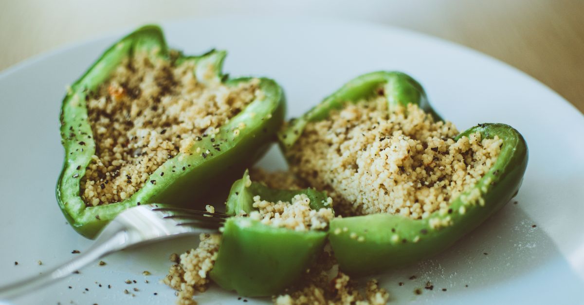 Mediterranean Chickpea & Spinach Stuffed Peppers with Lemon-Oregano Sauce