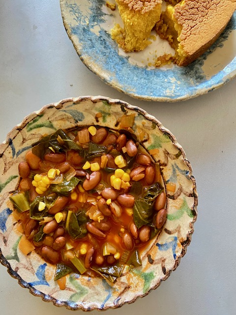 Hearty Karalahana Çorbası (Collard Greens Soup with Borlotti Beans and Sweetcorn)
