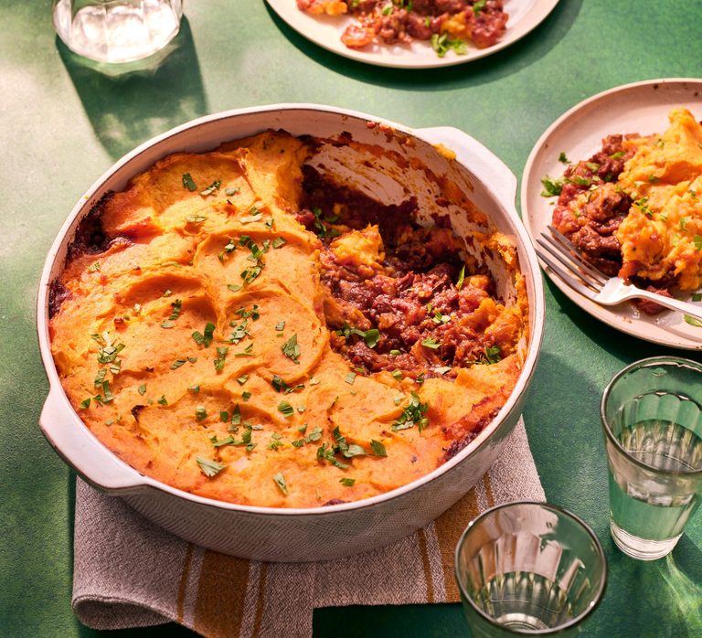 Lamb tagine & sweet potato pie