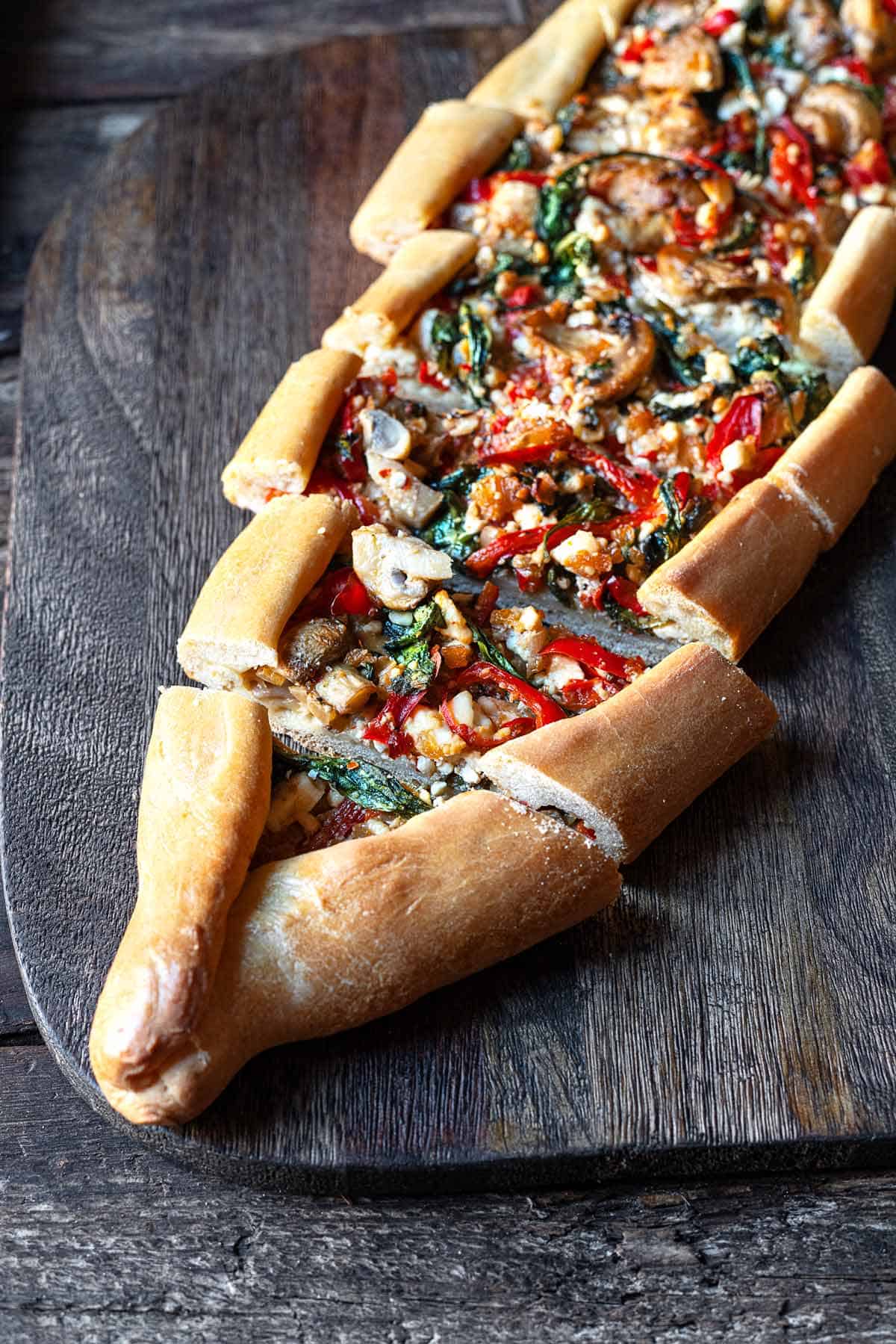 Vegetarian Turkish Pide (Peynirli, Sebzeli Pide)