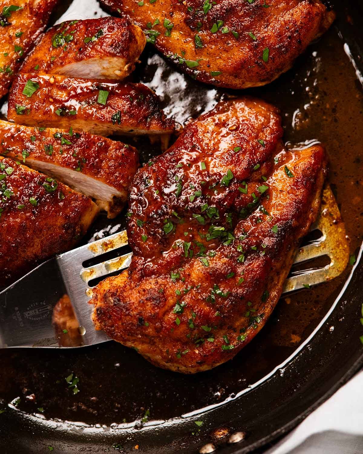 Pan-seared country seasoned chicken breast with butter pan sauce