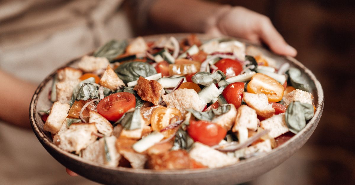 Italian Panzanella with Burrata and Basil Oil