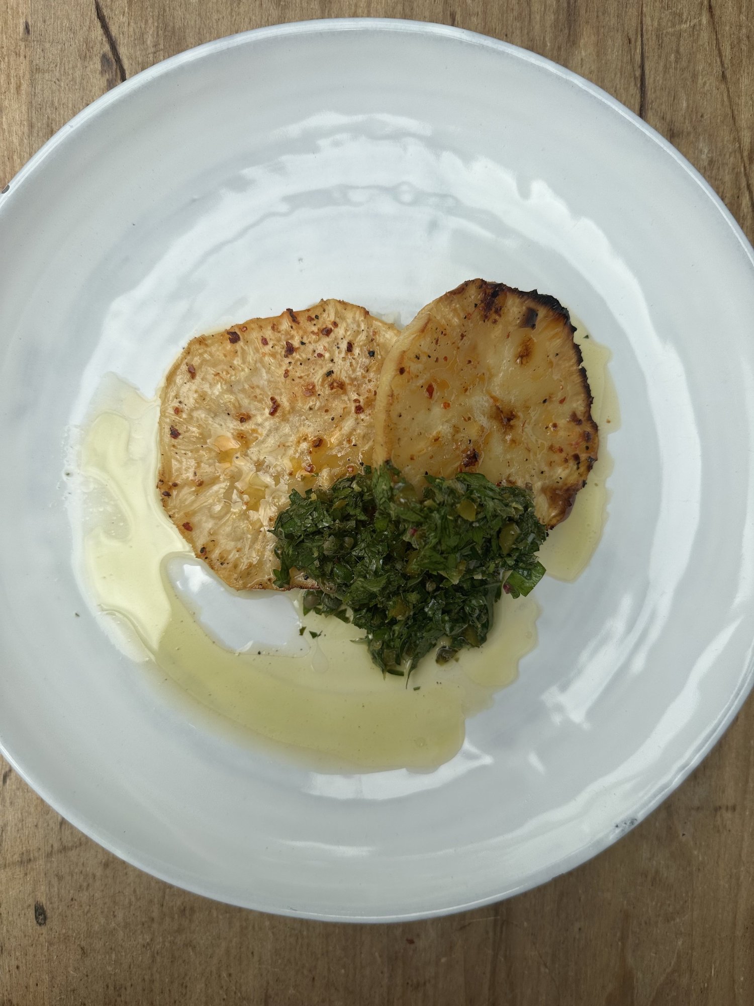 Celeriac steaks with green salsa