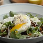 Warm French Lentils with Labneh, Poached Egg and Crunchy Salad