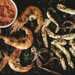 Grilled Seafood With Sweet Pepper Sauce