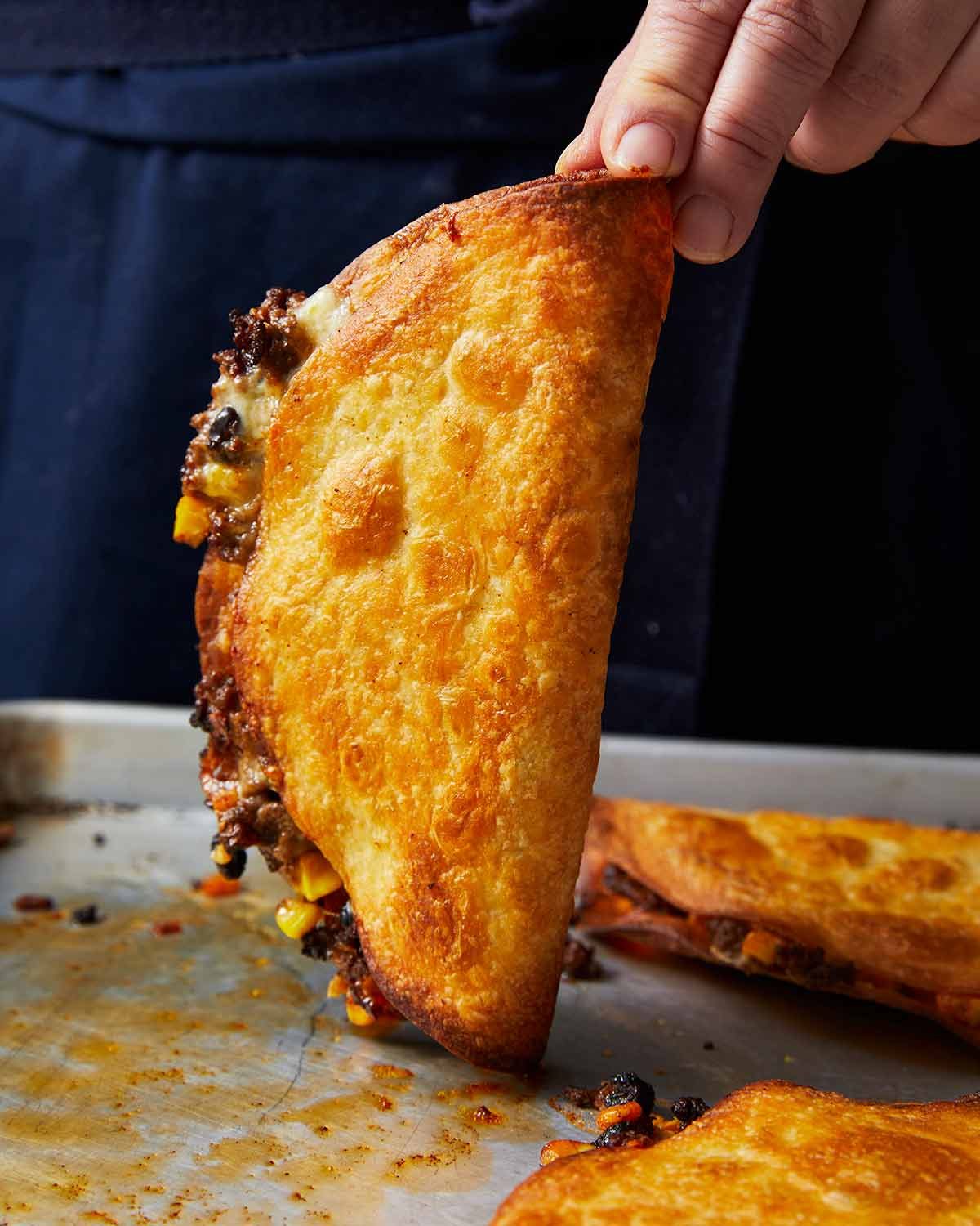 Crispy oven-baked beef quesadillas