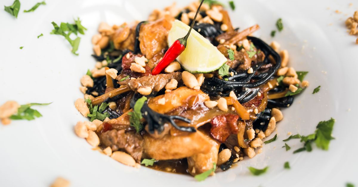 Spicy Peanut Noodles with Charred Broccoli and Crispy Tofu