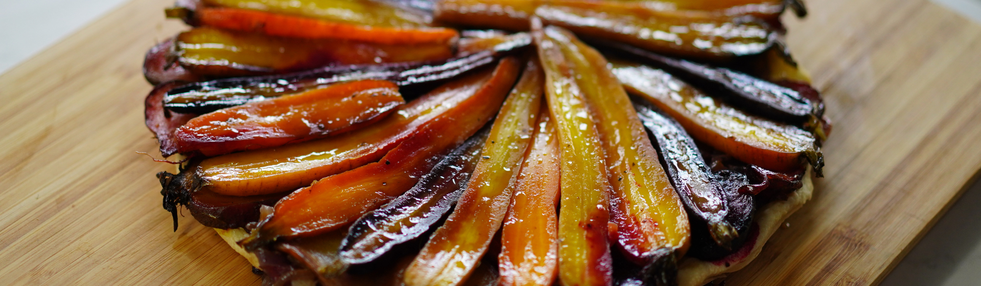 Carrot, beetroot and red onion tarte tatin