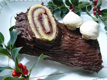 Christmas Yule Log Cake (Bûche de Noël) with Almond & Tangerine Sponge, Raspberry Jam and Chocolate Buttercream