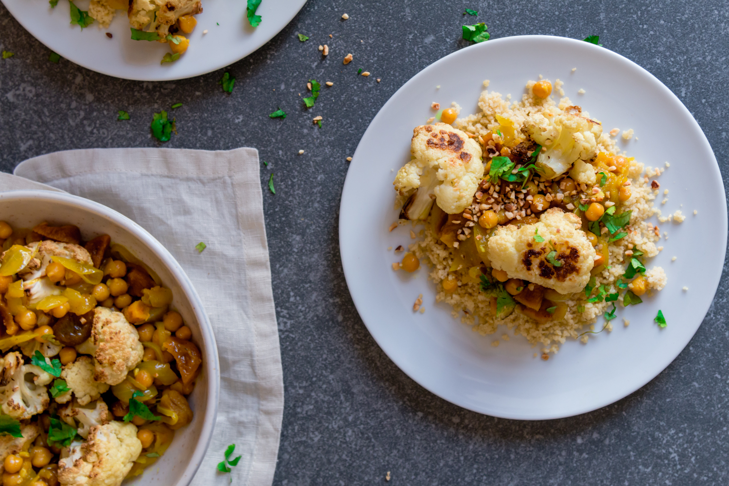 Roasted cauliflower, apricots and chickpea tagine (vegan)