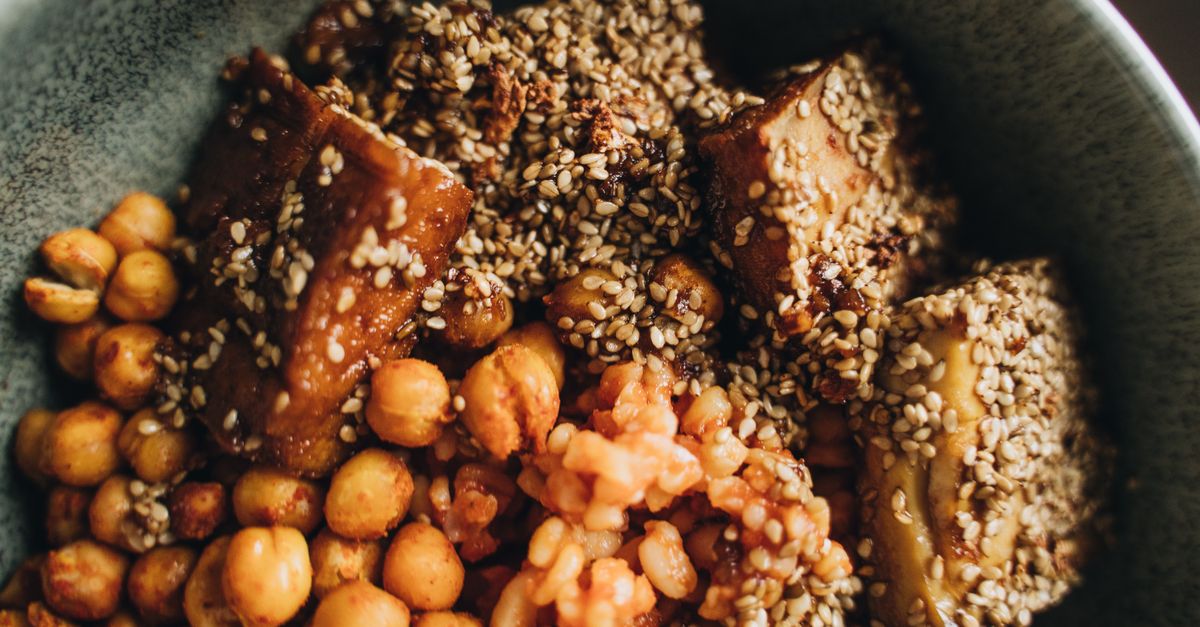 Baked Crispy Tofu with Roasted Vegetables and Tamarind-Lime Dressing