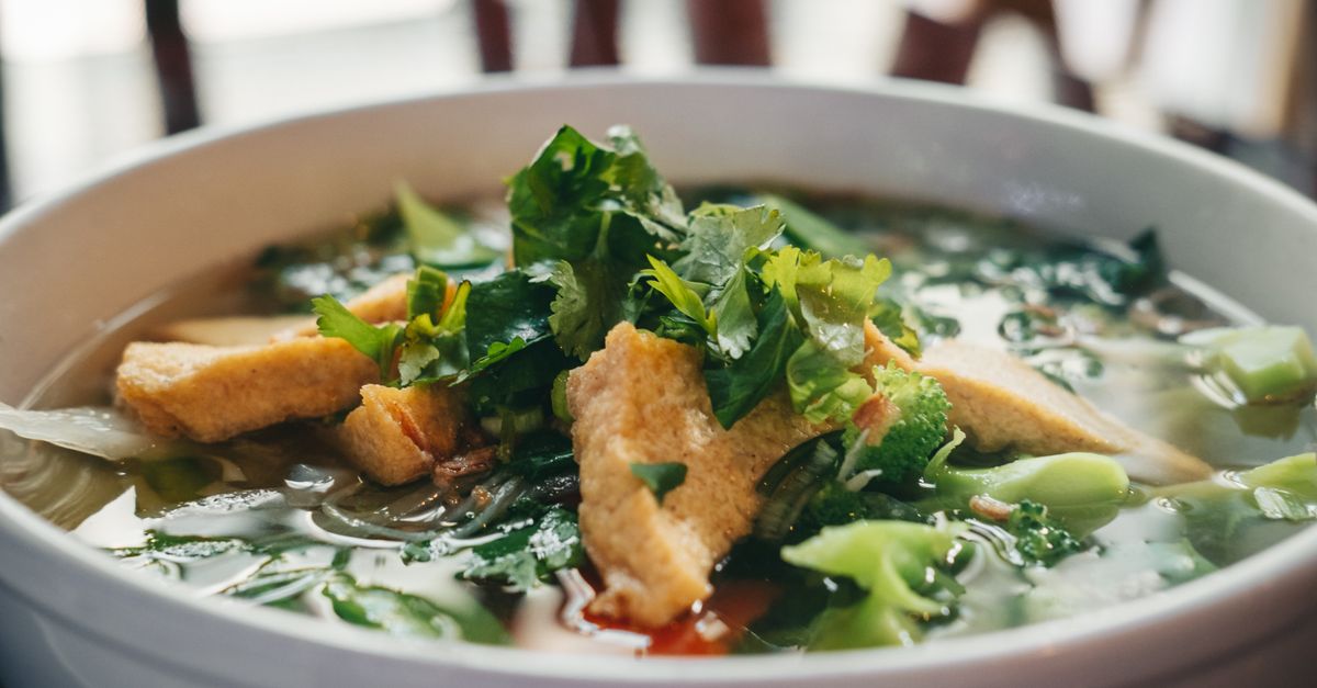 Thai Red Curry Tofu & Tenderstem Broccoli Noodle Soup