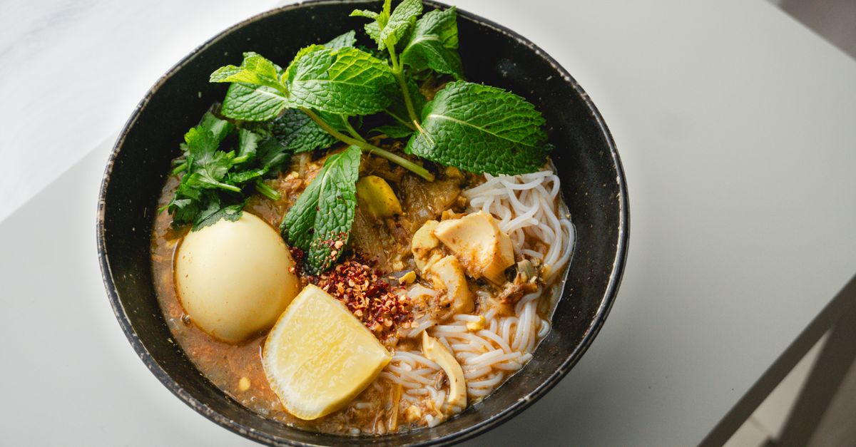 Burmese Coconut Curry Noodles with Crispy Shallots